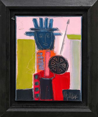 a picture of a painting of a man with a hat on his head