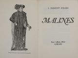 an open book with a drawing of a man in a robe and hat