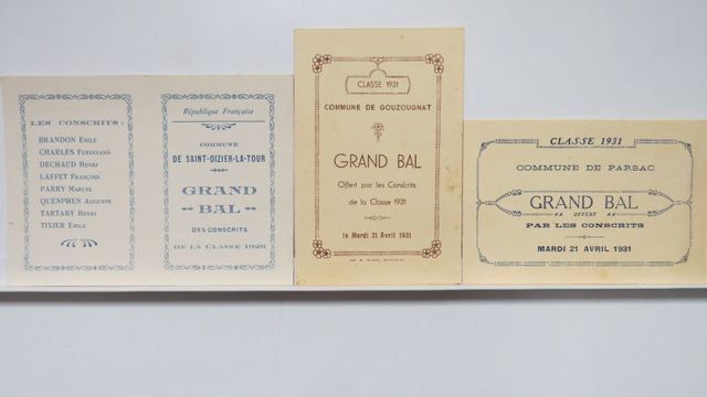 Divers Creuse : Lot de 3 cartons d’invitation Bal des Conscrits :...