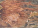 a painting of a woman with red hair and leaves in her hair