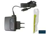 a black charger with a yellow cord and a green cord