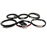 six different bracelets with a metal clasp on a white background