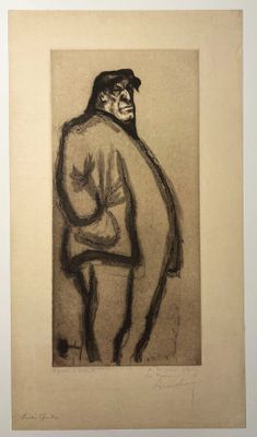 une image représentant le dessin d'un homme portant un chapeau et une veste