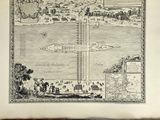 an old book with a map of a town on it ' s cover
