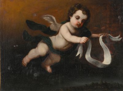 une image représentant un tableau où l'on voit un bébé tenant un cygne