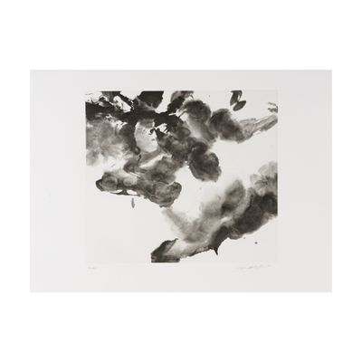 une image représentant une peinture à l'encre en noir et blanc d'oiseaux volant dans le ciel