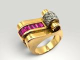 gros plan d'une bague en or avec des pierres roses et blanches