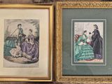 two framed pictures of people sitting on a couch in a living room