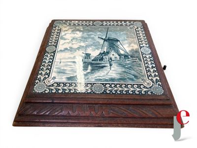 a wooden box with a picture of a boat on it