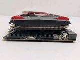 a close up of a black and red computer card