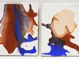 deux tableaux réalisés à la peinture marron, bleue et orange sur un fond blanc
