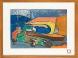 une image d'un tableau représentant un bateau dans l'eau