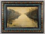 an oil painting of a river with trees in the background