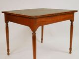 an old wooden table with a marble top on a white background