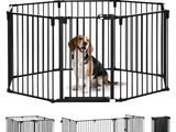 un gros plan d'un chien à l'intérieur d'un portail noir
