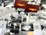 several black and white photos of a bunch of people on a table