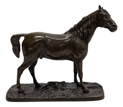 bronze statue of a horse on a base on a white background
