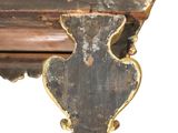 a close up of a wooden shelf on a white background