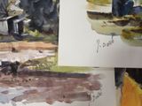 a painting of a man sitting on a boat in the water
