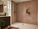 a bath room with a sink a mirror and a shower