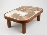 an image of a wooden table with a maze design on it