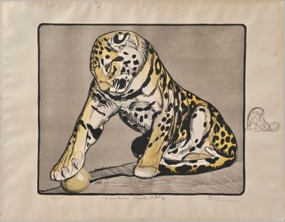 an image of a drawing of a leopard playing with a ball