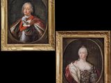 deux portraits d'un homme et d'une femme, dont l'un tient une épée