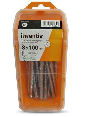 Lot de 30 - INVENTIV - Tirefond tête hexagonale - 8x100mm - …