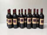six bottles of wine are lined up on a table
