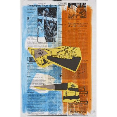 a collage of a pair of scissors on top of a piece of paper