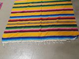 a colorful rug on the floor in a room