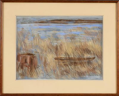une image d'un tableau représentant un bateau dans l'eau