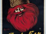 une vieille affiche publicitaire pour de la vodka, représentant un homme à la barbe et à la moustache rousses
