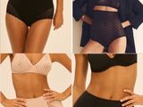 quatre photos différentes d'une femme en lingerie posant pour une photo