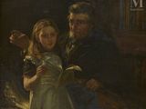 tableau représentant un homme et une femme en train de lire un livre dans une pièce sombre
