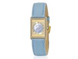 une photo d'une montre-bracelet pour femme avec un bracelet en cuir bleu
