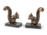 pair of bronze squirrel bookends on marble bases