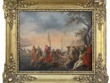 an oil painting of a group of people in a wooded setting