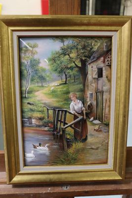 une photo d'un tableau représentant une femme au bord de l'eau