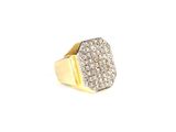 a close up of a gold ring with diamonds on a white background