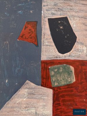 an image of a painting of a red, white, and blue block