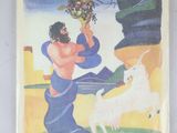 an image of a painting of a man with a goat in a field