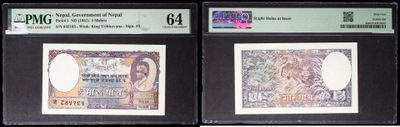 three different types of currency are on display in a display case