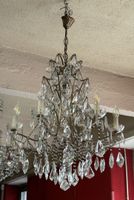 Lustre cage à décor d'enfilages de perles et pampilles en ve… (photo 2)