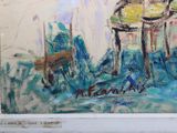 a picture of a painting of two people sitting on a bench
