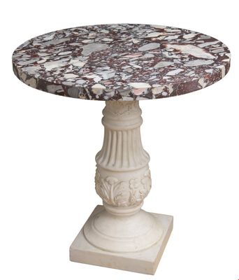 une image représentant une table en marbre avec un piédestal, sur fond blanc