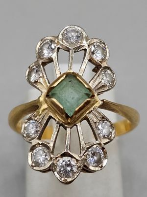 Bague OR avec pierre et motif de diamants, doigt 52, poids b…