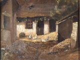 une image représentant un tableau illustrant une scène de ferme avec des poulets et des poulets