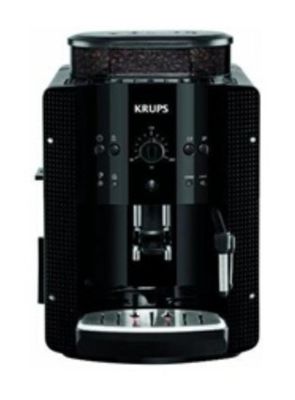 Une machine à café Krups sur fond blanc, avec un moulin à café