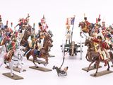 a lot of figurines of people riding horses